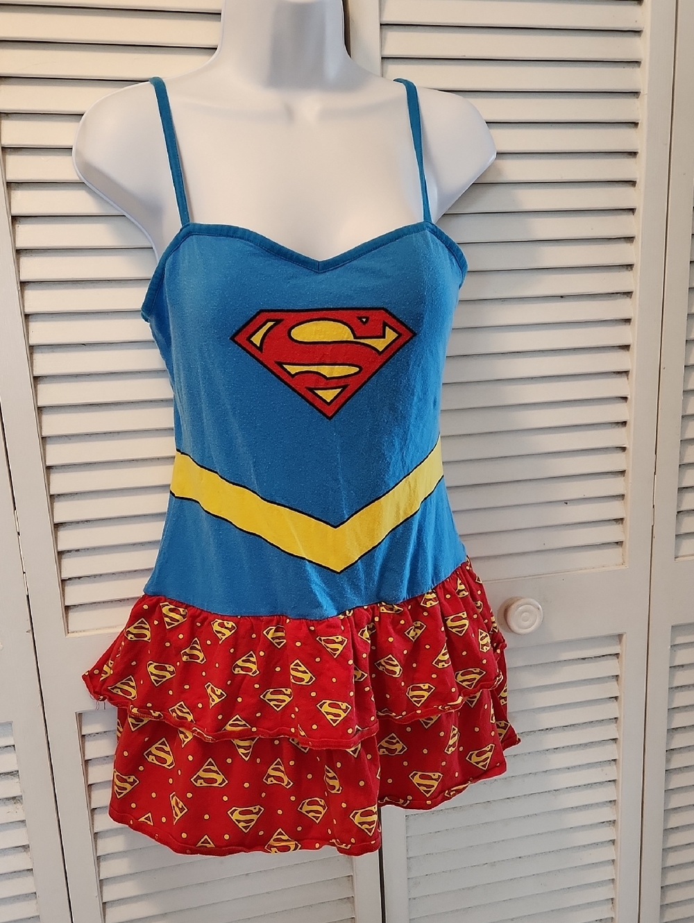 DC Comics Blue, Red & Yellow Supergirl Spaghetti Strap Dresgs